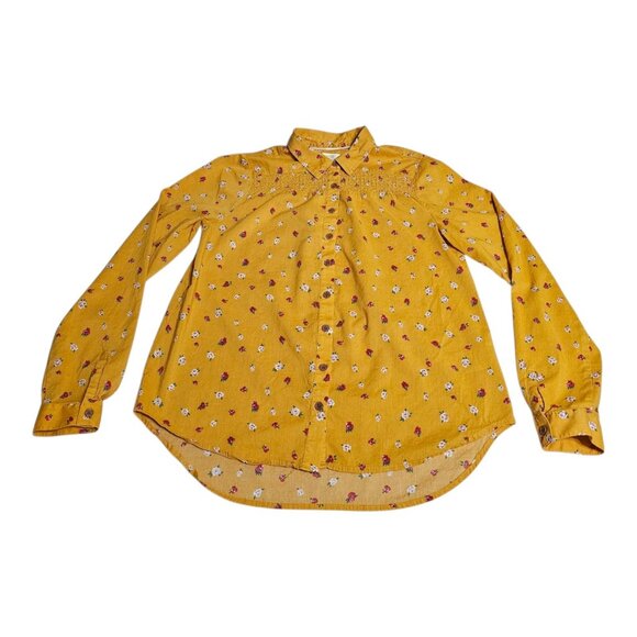 Anthropologie Maeve Yellow Phyllis Floral Button Front Shirt Womens 6 Prairie - Picture 1 of 7